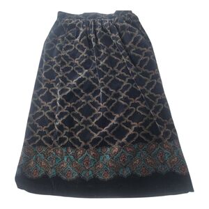 Valerie Stevens Vintage Velvet Black Two Patterned Midi Skirt Sz:12